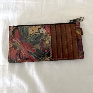 Patricia Nash cardholder. multicolored, tan leather
